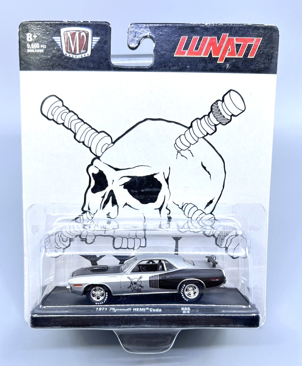 M2 Machines 1971 PLYMOUTH HEMI Cuda Silver Black R86 Lunati 1:64 Diecast NOC